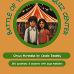 A book cover with two people in front of an orange tent.