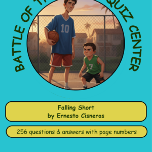 A colorful quiz cover featuring two boys in basketball attire with the title "Battle of the Books Quiz Center" and details about a book.
