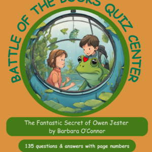 Cover illustration: two children talking to a frog inside a circular window on an orange background, with a green curved title around the circle.