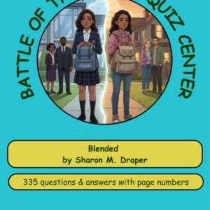 Book cover showing two girls with backpacks on a split path, surrounded by curved title 'Battle of the Books Quizzer'.