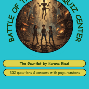 A colorful book cover featuring children in a mysterious setting, with the title 'Battle of the Books Quiz Center' prominently displayed.